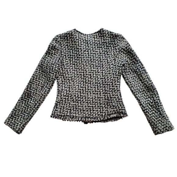 Boucle Tweed Jacket Clueless Chic Preppy Posh Academia Frayed Trim Cropped XS - Picture 7 of 16